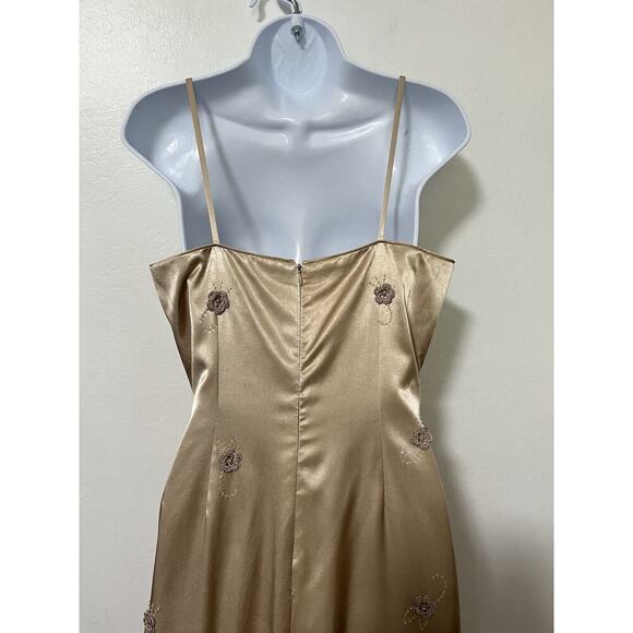 VTG Cache Satin Macrame Fringe Beaded Midi Dress Size 8 Formal Event Y2K Fairy - Picture 7 of 11